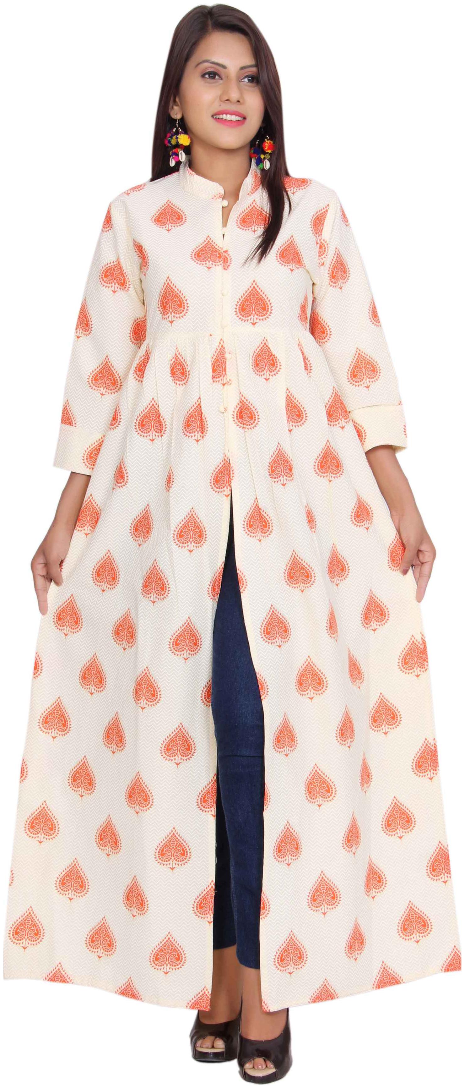 

Mehsoos Orange Long Printed Cotton Kurti