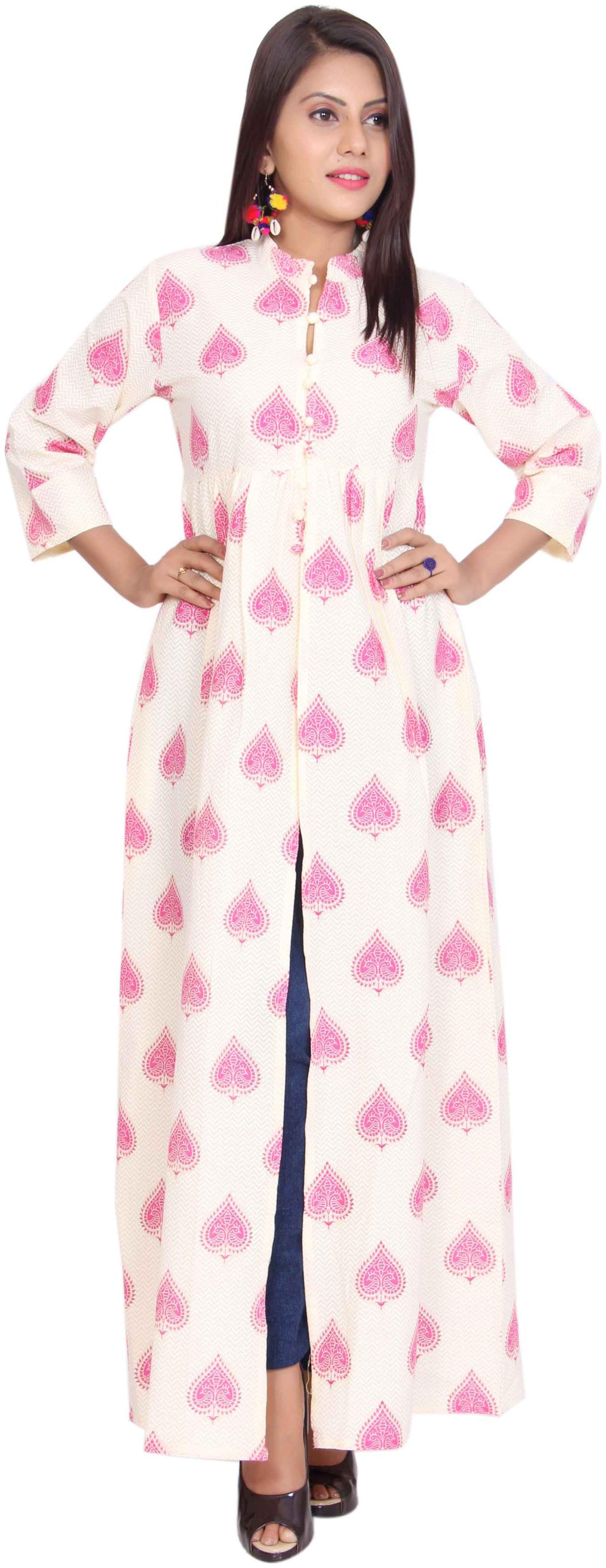 

Mehsoos Pink Long Printed Cotton Kurti