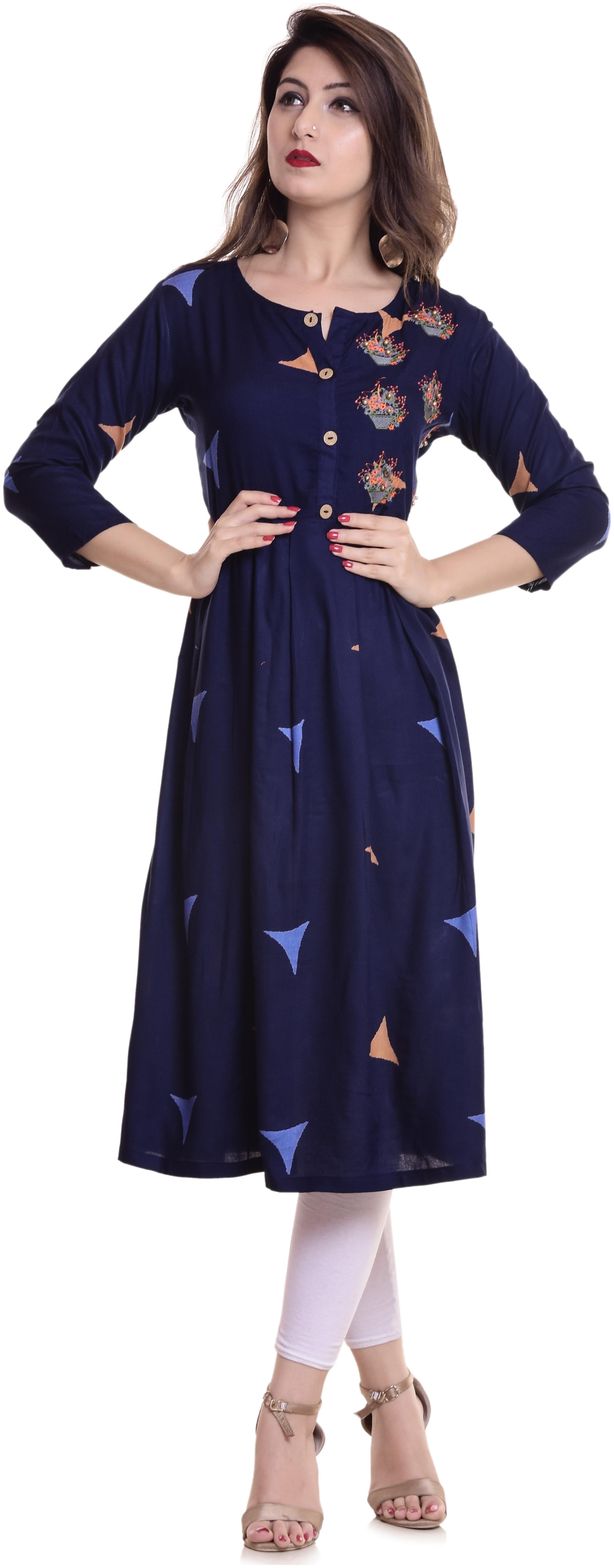 

Mehsoos Rayon Blue Printed Hand Embroidery work Kurti