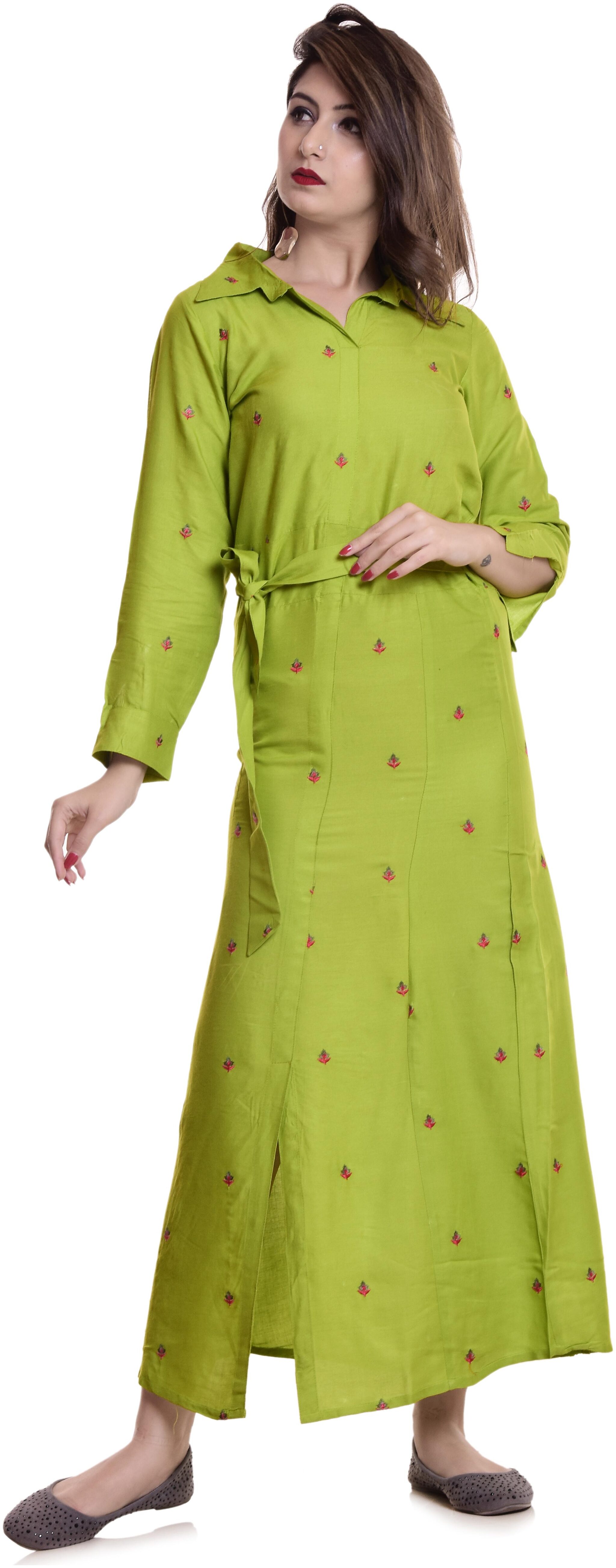 

Mehsoos Rayon Embroidered Green Long Kurti