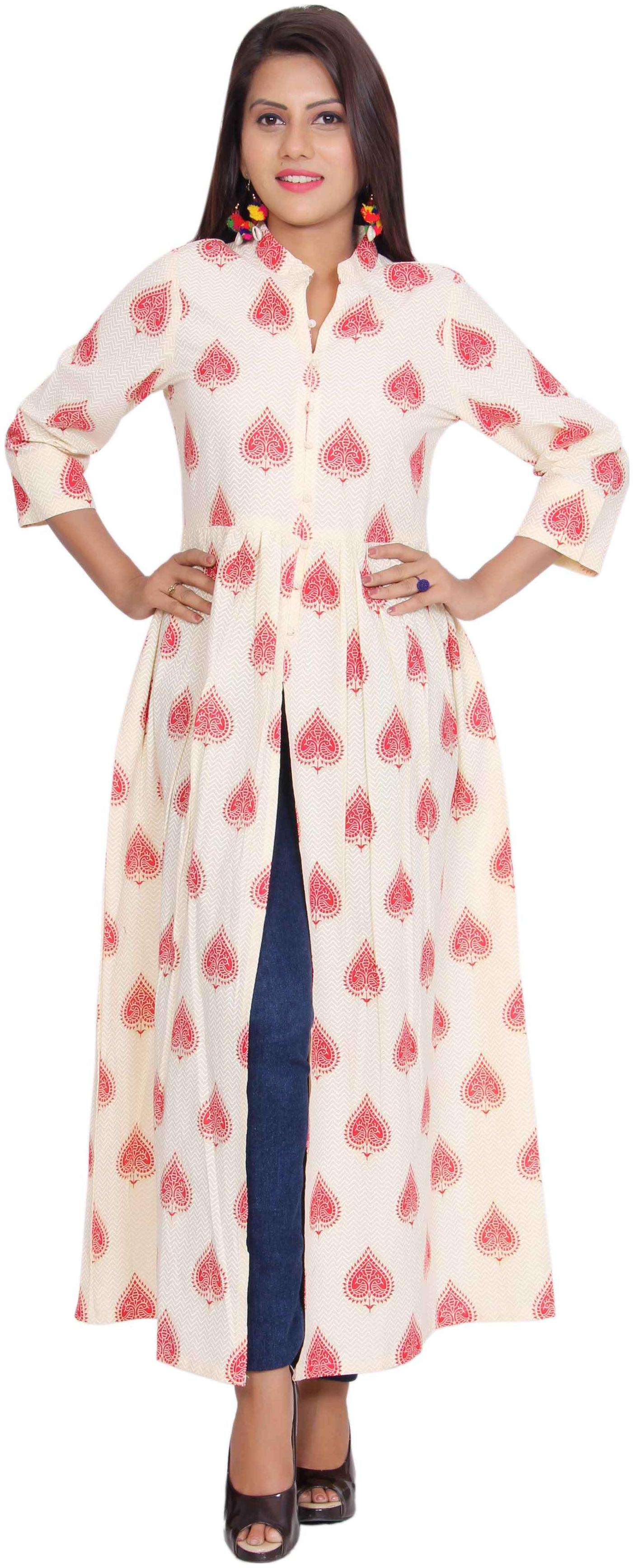 

Mehsoos Red Long Printed Cotton Kurti