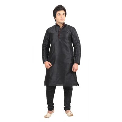 

Mehta Apparels Black Raw Silk Kurta Pyjama