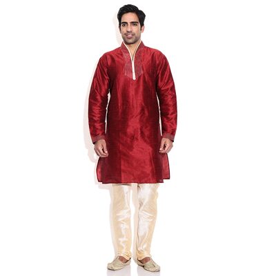 

Mehta Apparels Maroon Raw Silk Kurta Pyjama