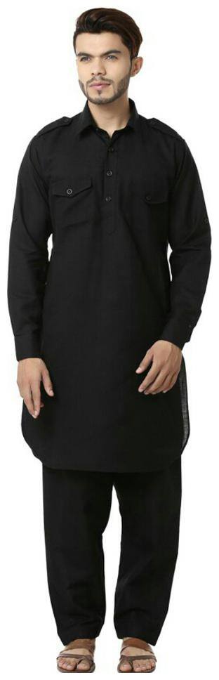 Mehta Apparels black linen pathani suit