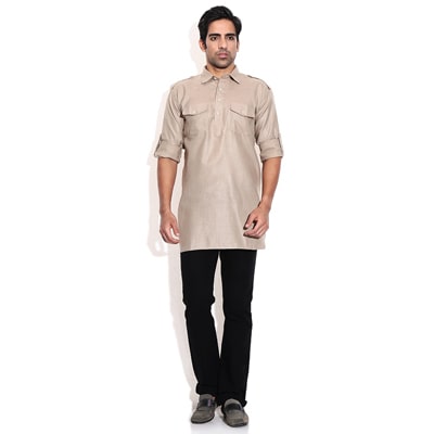 

Mehta Apparels Beige Linen Kurta Pyjama