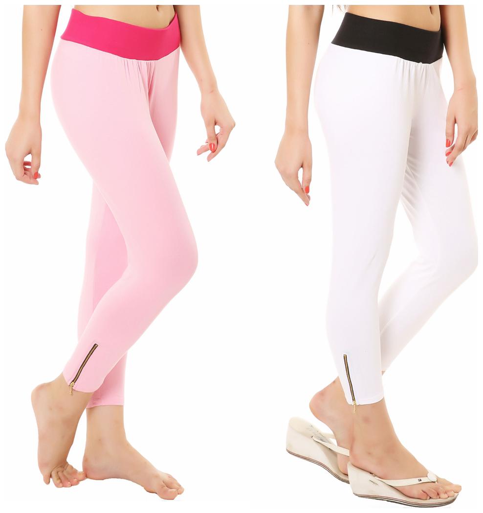 

Melisa Comfortable Cotton Lycra Capri Zipper Leggings for Women Pack of 2