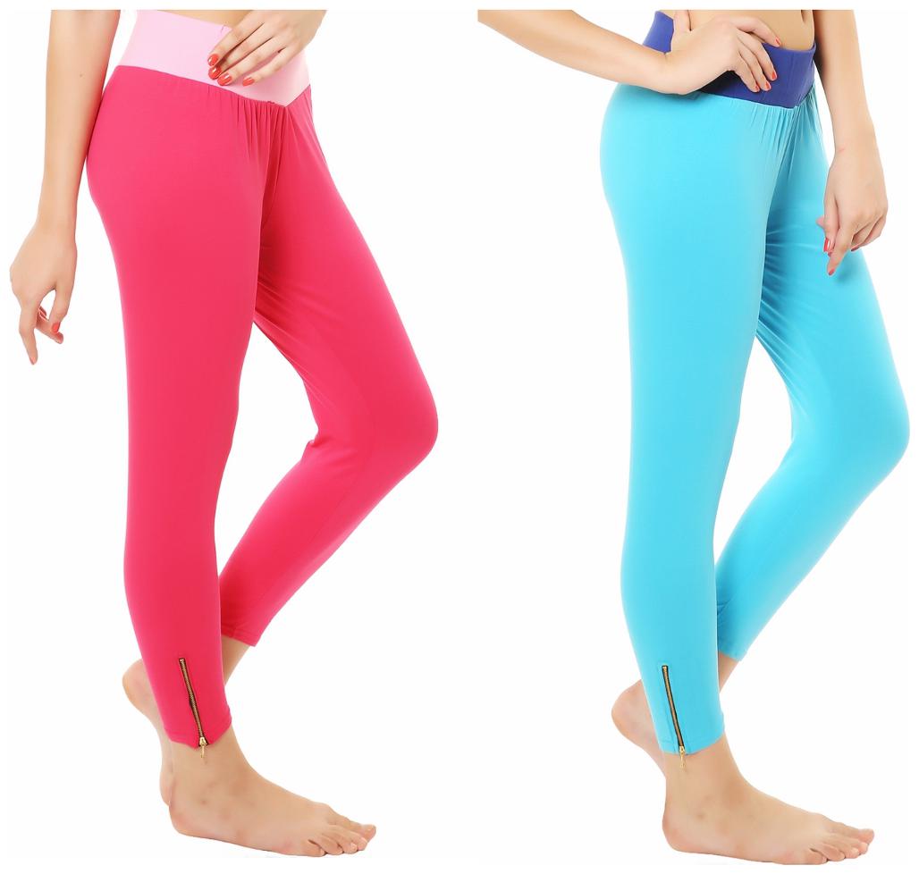 

Melisa Comfortable Cotton Lycra Capri Zipper Leggings for Women Pack of 2