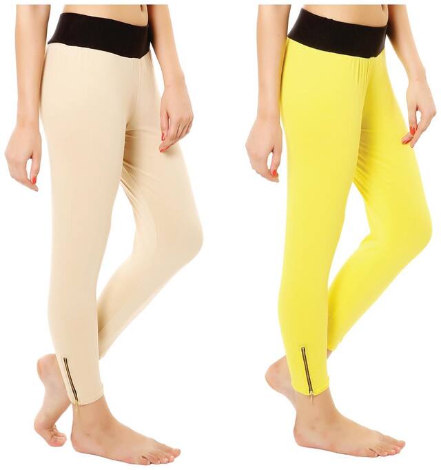 Melisa Comfortable Cotton Lycra Capri Zipper Leggings for Women Pack of 2