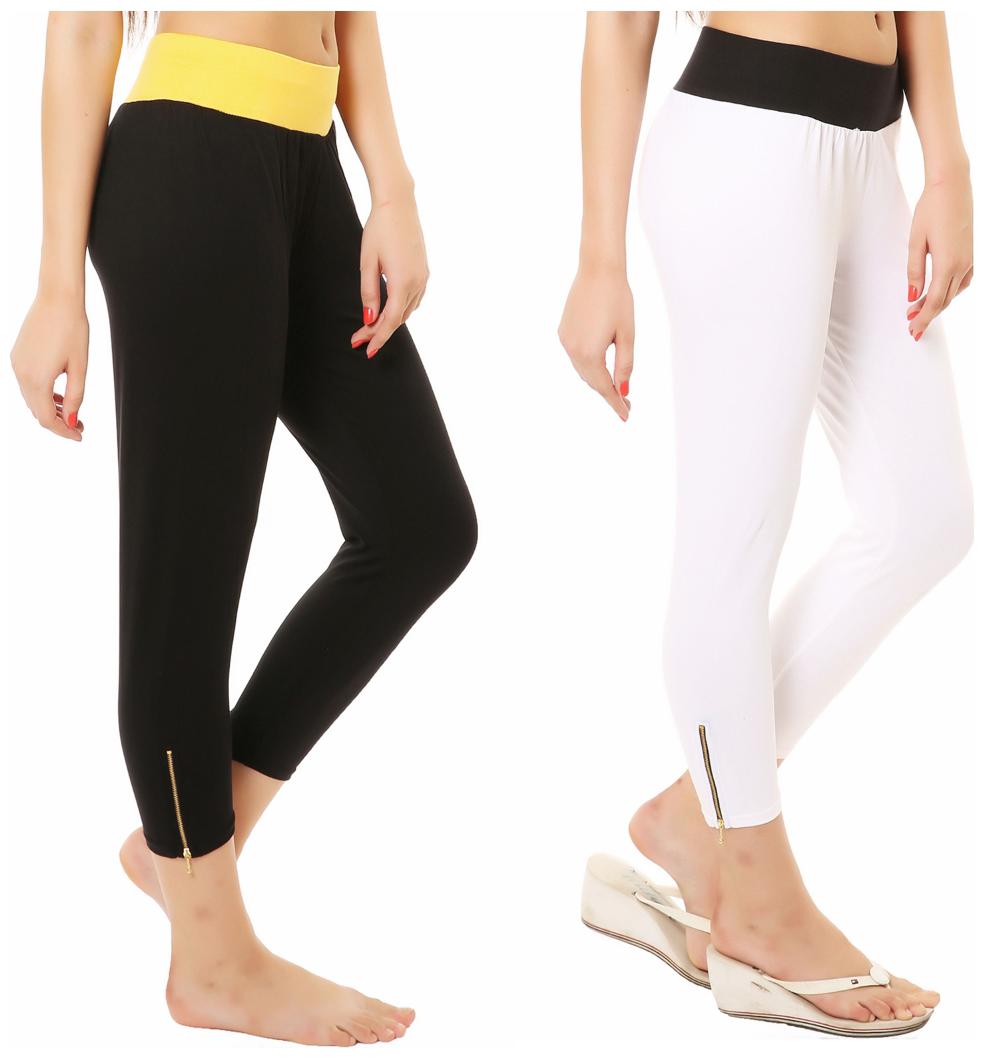 

Melisa Comfortable Cotton Lycra Capri Zipper Leggings for Women Pack of 2