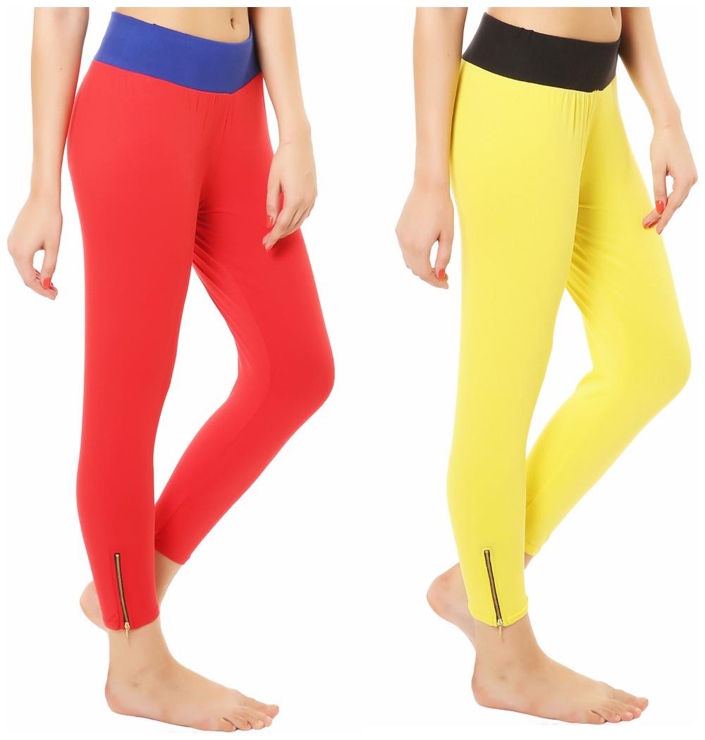 

Melisa Comfortable Cotton Lycra Capri Zipper Leggings for Women Pack of 2