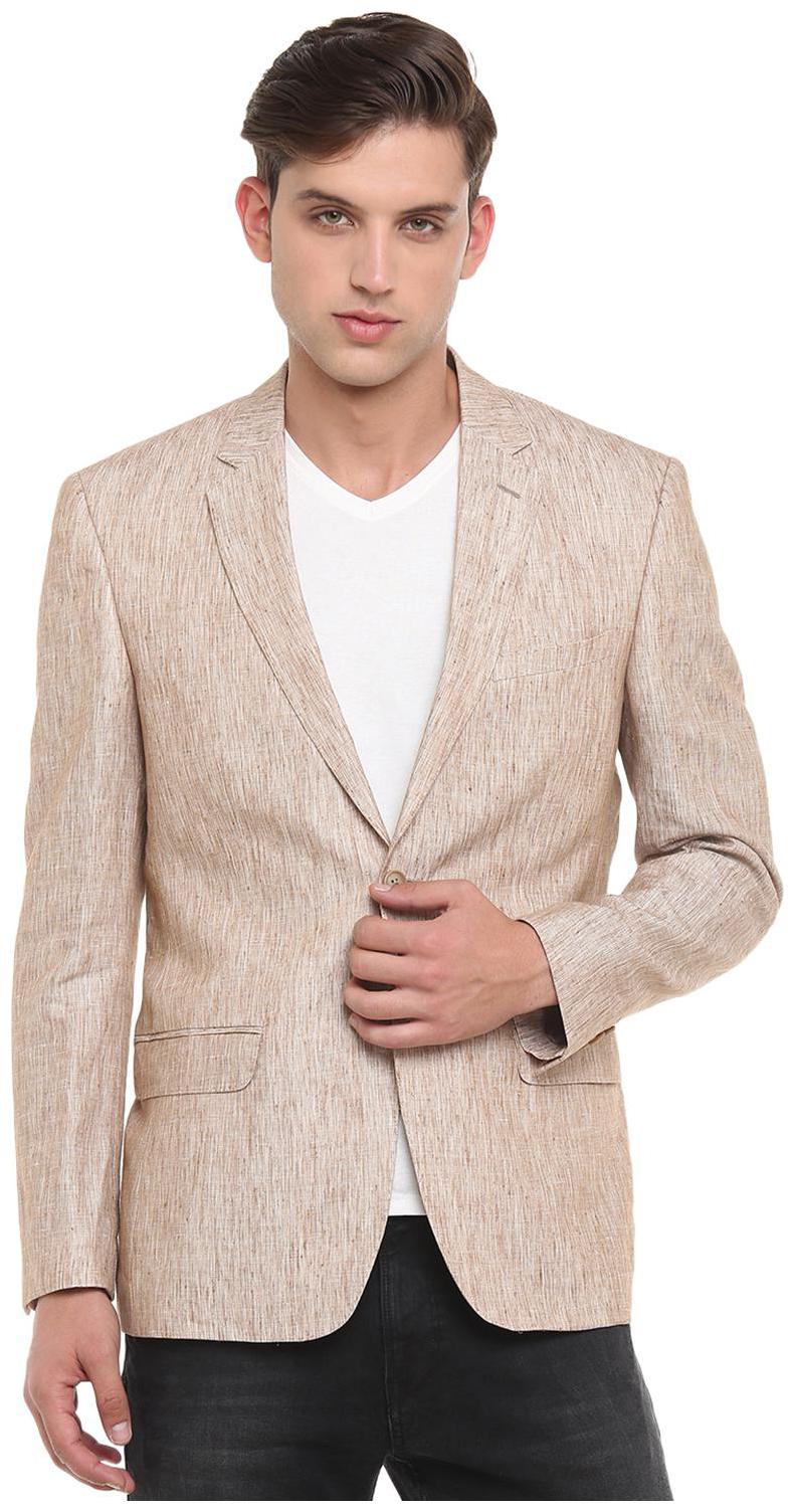 

Men Brown-Regular Fit-Chambrey-Single Breasted-Blazer