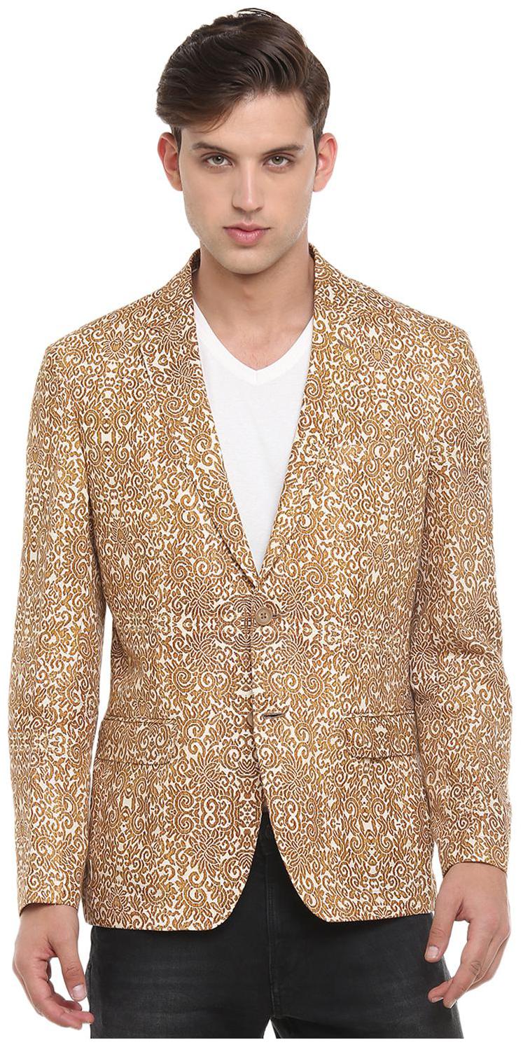 

Men Brown-Regular Fit-Printed-Single Breasted-Blazer