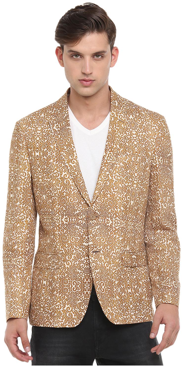 

Men Brown-Regular Fit-Printed-Single Breasted-Blazer