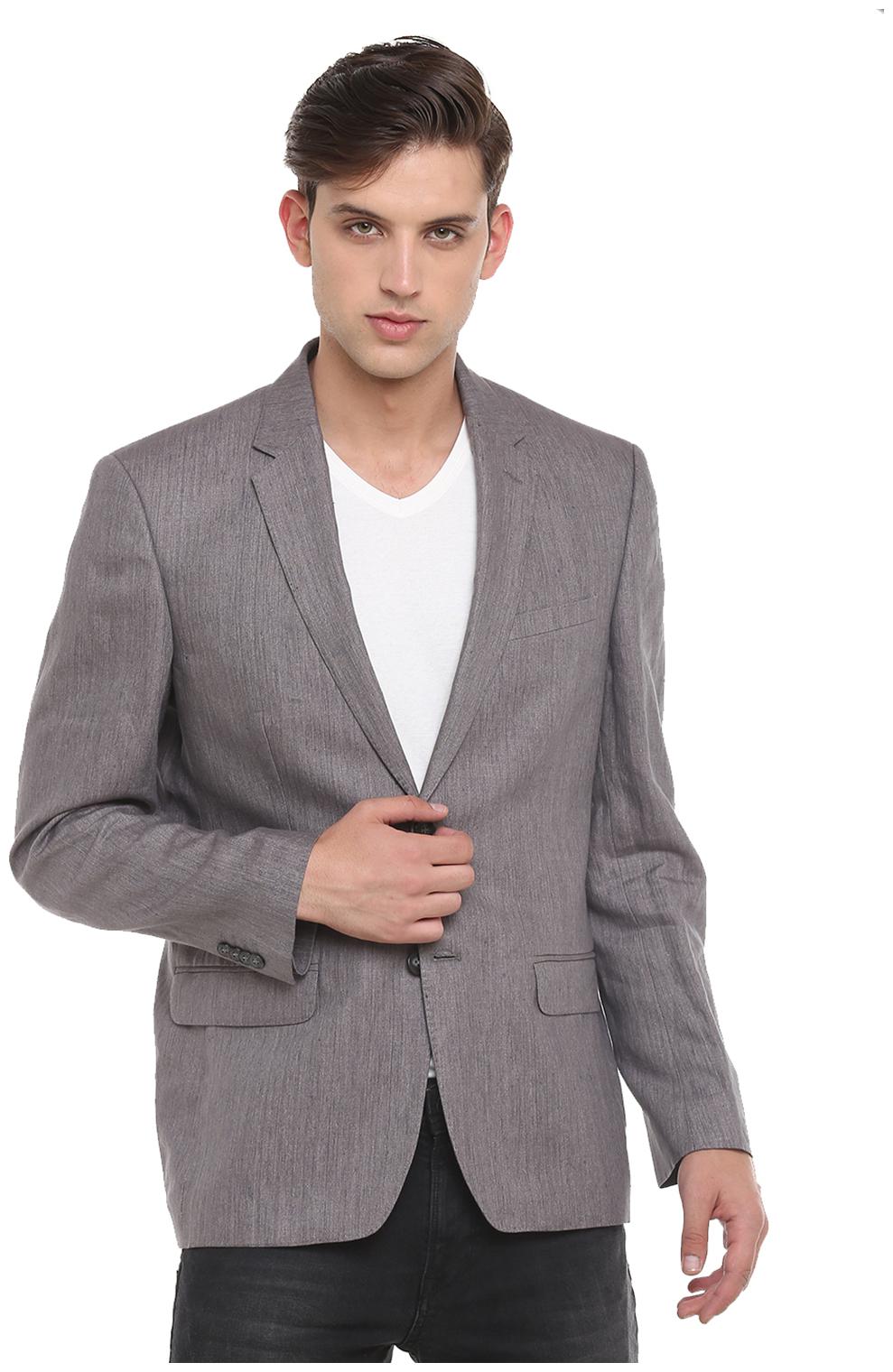 

Men Grey-Regular Fit-Solid-Single Breasted-Blazer