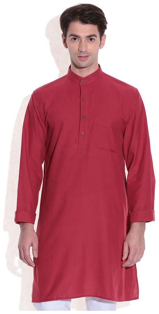 

Men Long Kurta Red Handwoven Cotton Fabric