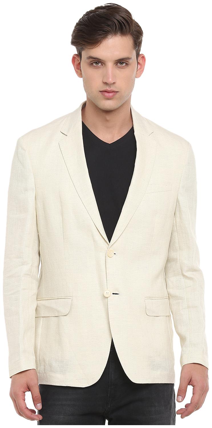 

Linen Club Men White Solid Regular fit Single Breasted Blazer