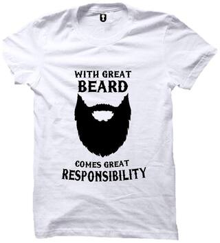 Men's Beard Round Neck White Tshirt