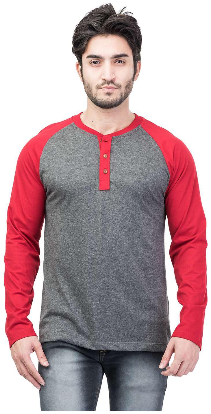 

Men s Dual Colour Full Sleeves Henley Neck Cotton Blend T-Shirt
