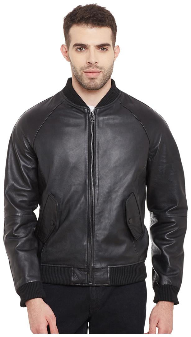 

Justanned Men Grey Solid Leather jacket