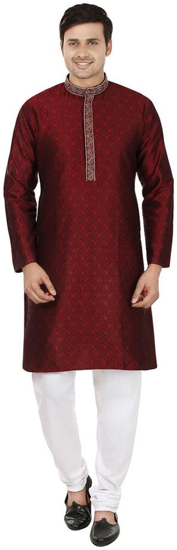 Men's Jacqaurd Silk Embroidered Kurta Pyjama Set By Royal Kurta