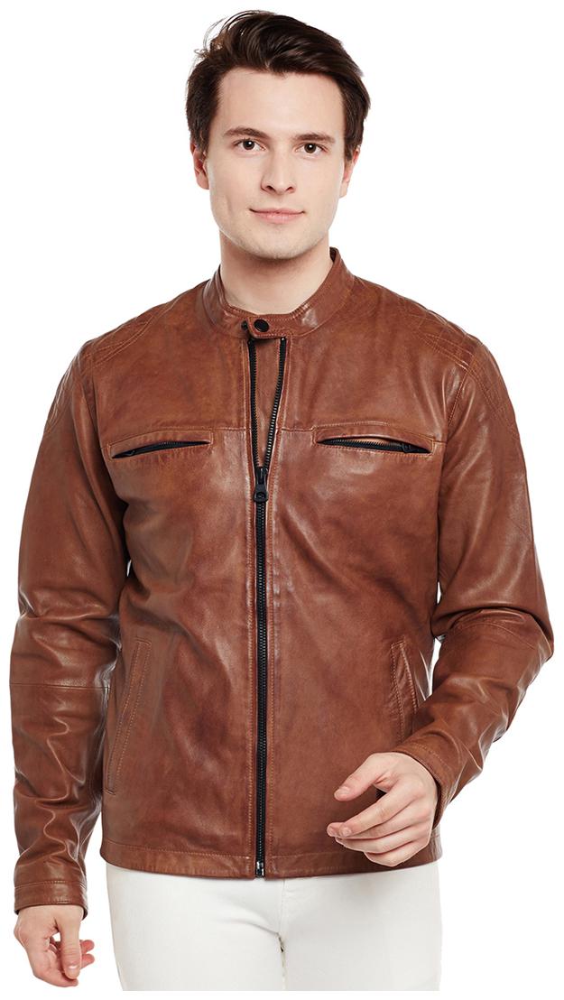 

Justanned Men Brown Solid Biker jacket