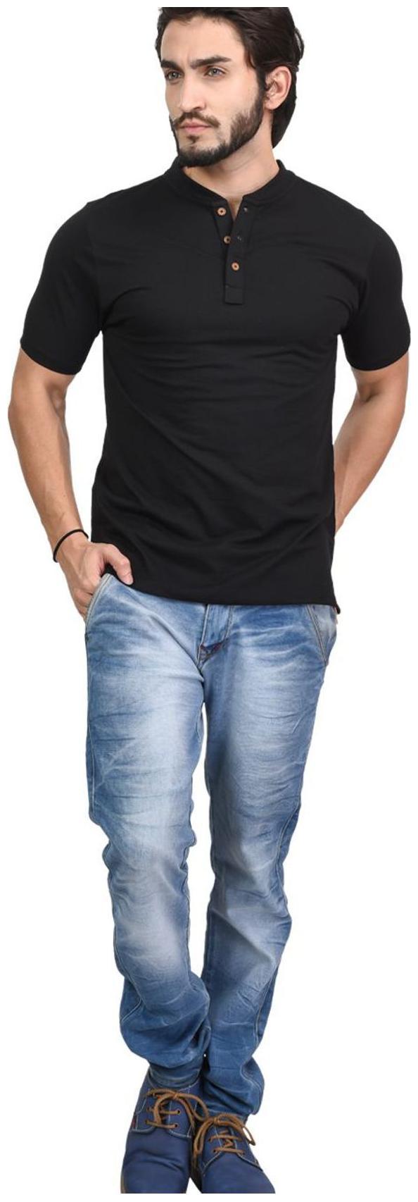 

Kalt Men Black Regular fit Cotton Henley neck T-Shirt - Pack Of 1