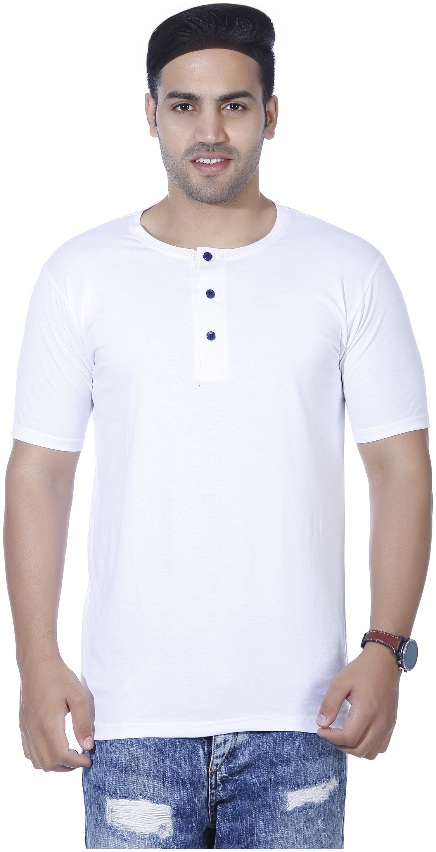 

PRAGTIGE Men White Slim fit Cotton Henley neck T-Shirt - Pack Of 1
