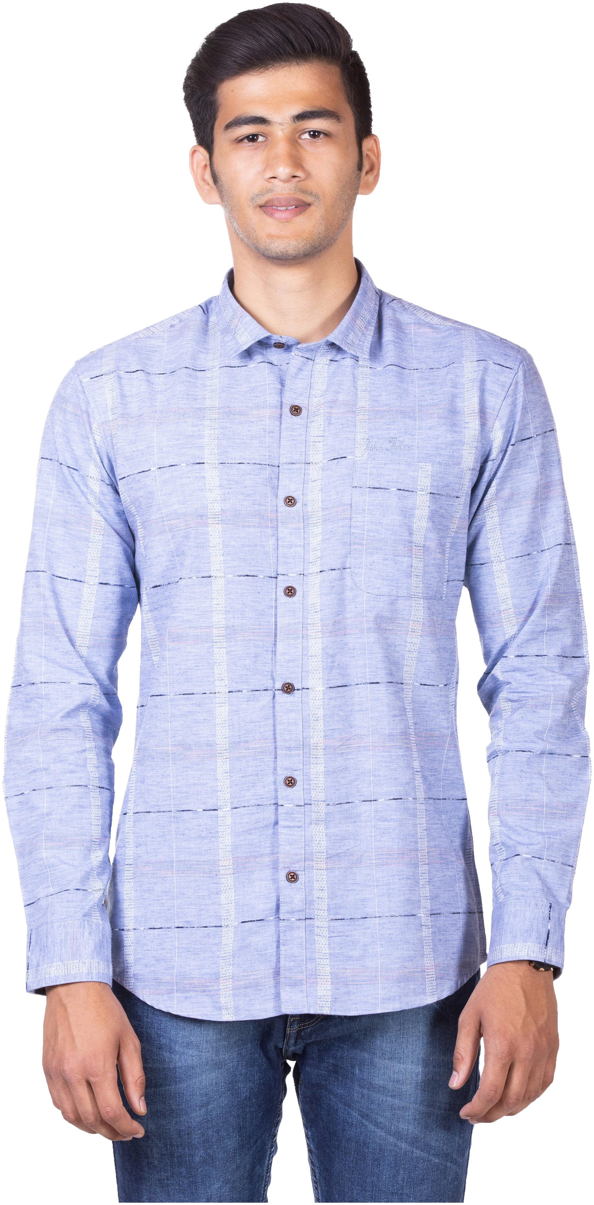 

JOHN FELIX Men Blue Checked Slim Fit Casual Shirt
