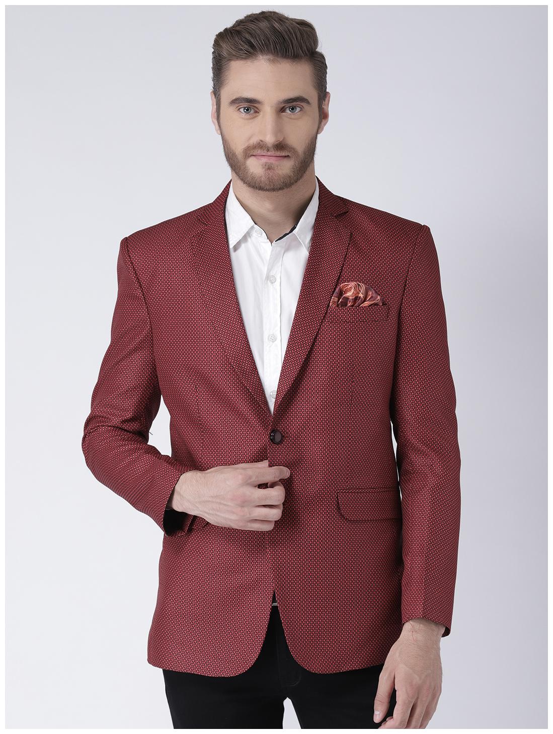 

Hangup Men Maroon Printed Regular fit Single Breasted Blazer