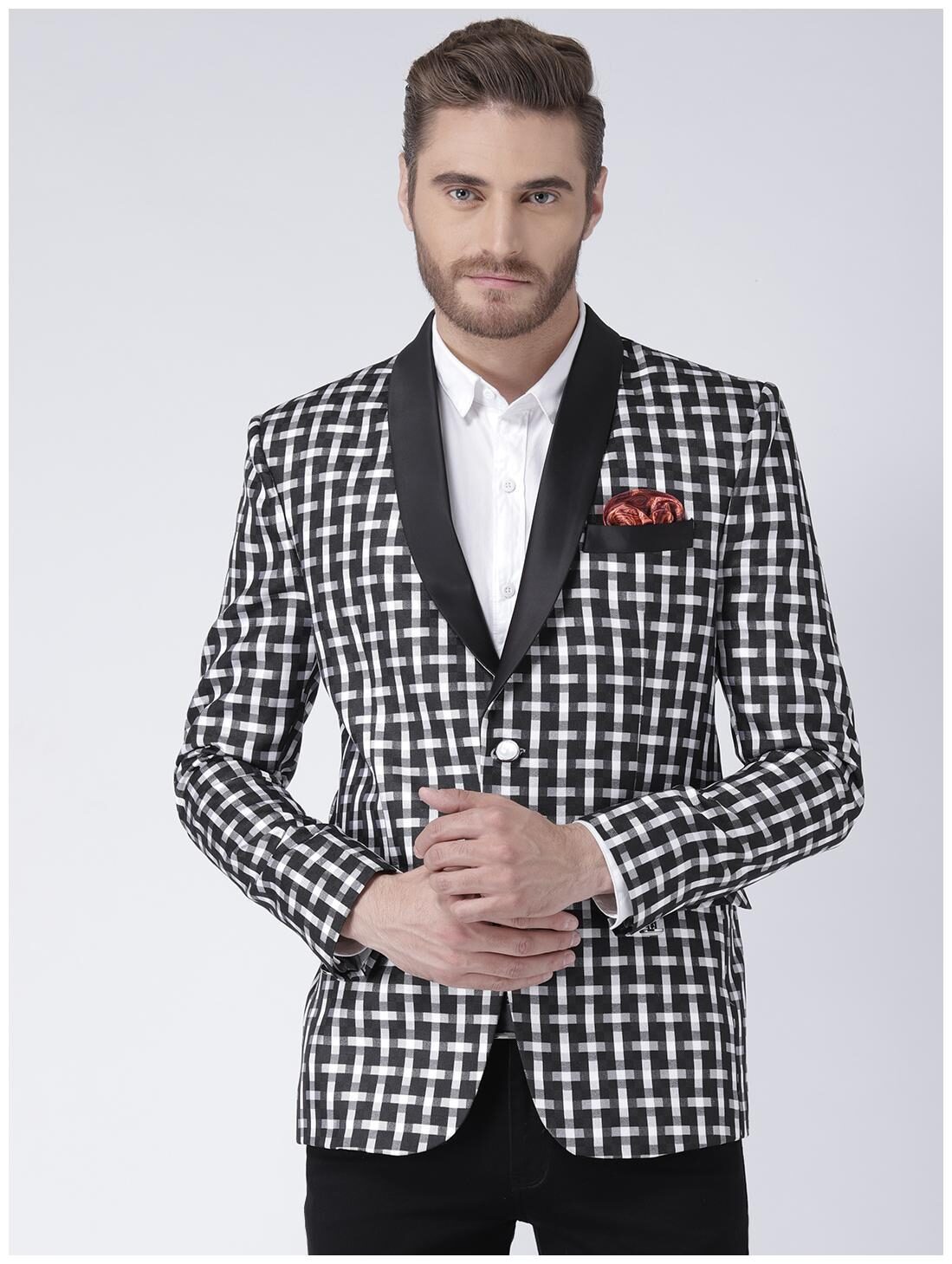 

Hangup Men Black Checked Regular fit Single Breasted Blazer