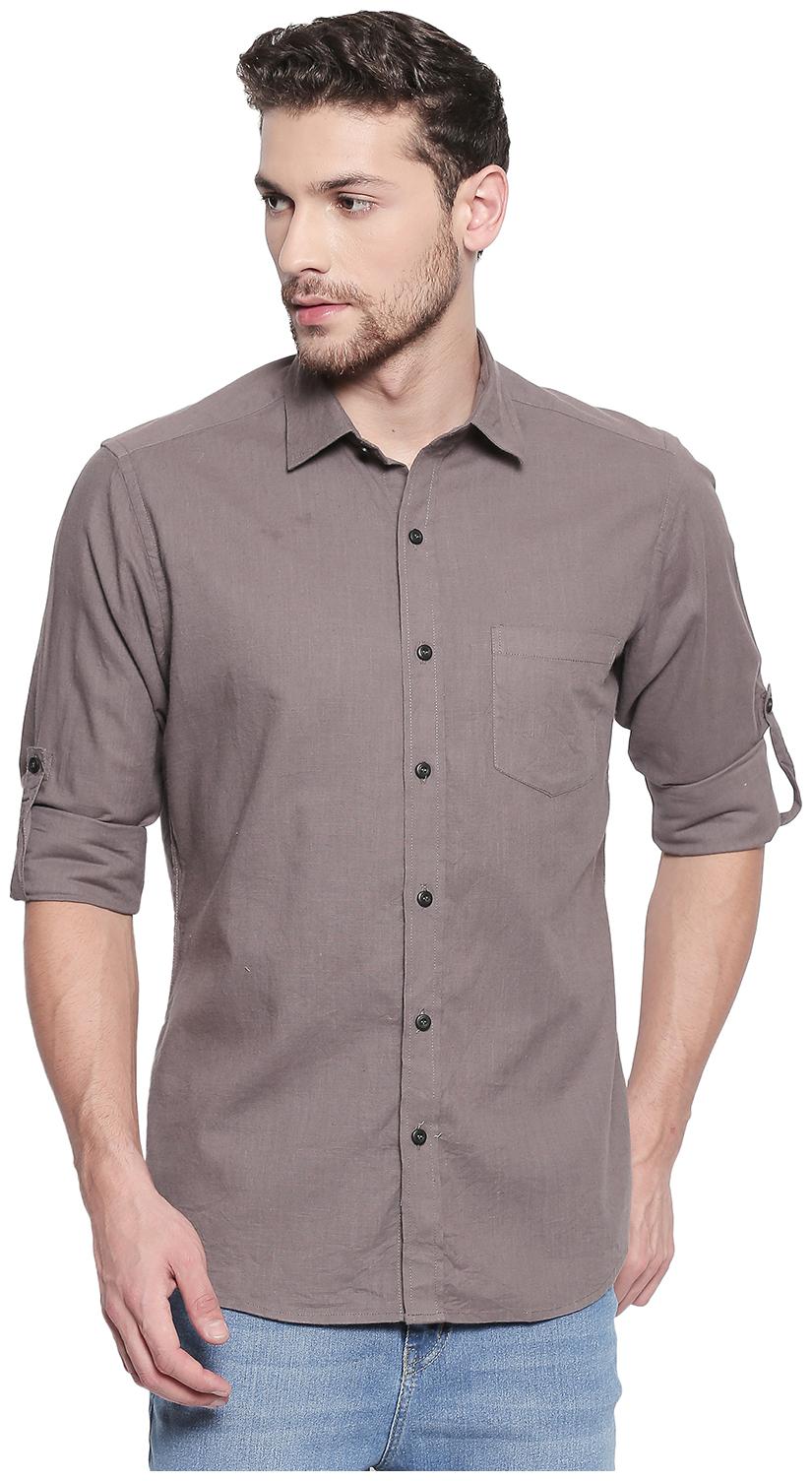 

EVOQ Men Grey Solid Regular Fit Casual Shirt