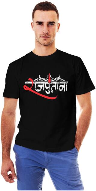 Mens Rajput Round Neck Black T-shirt