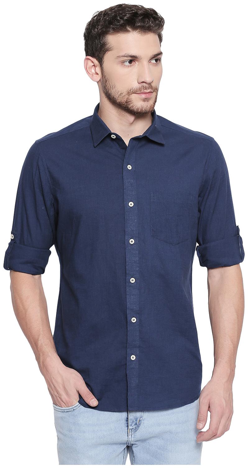 

EVOQ Men Navy Blue Solid Regular Fit Casual Shirt