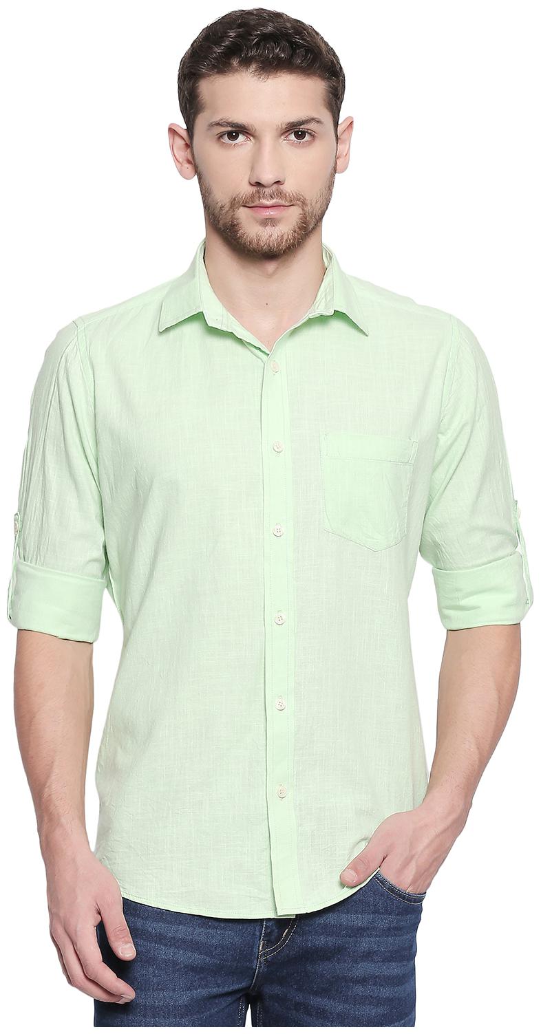 

EVOQ Men Green Solid Regular Fit Casual Shirt