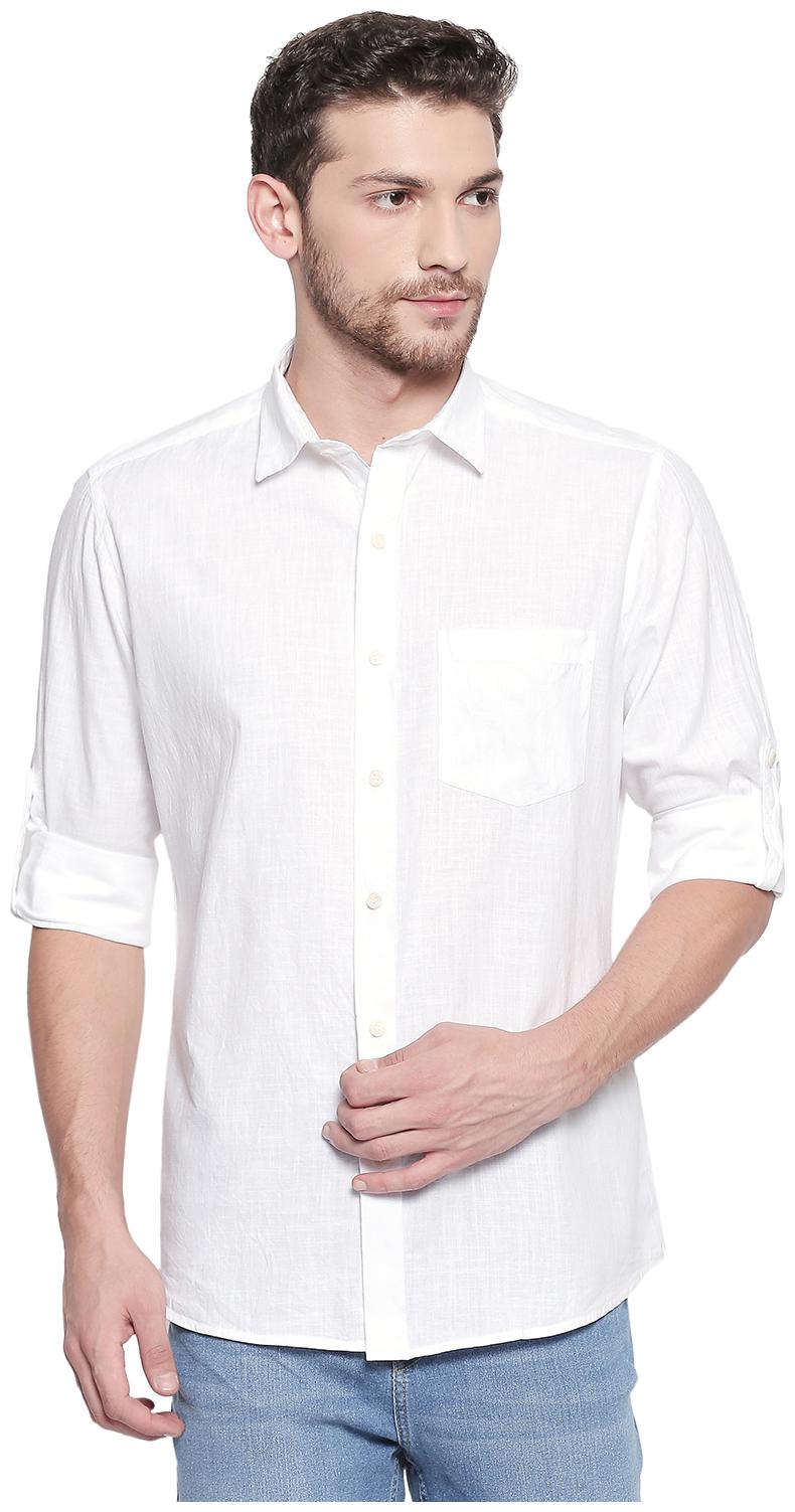 

EVOQ Men White Solid Regular Fit Casual Shirt