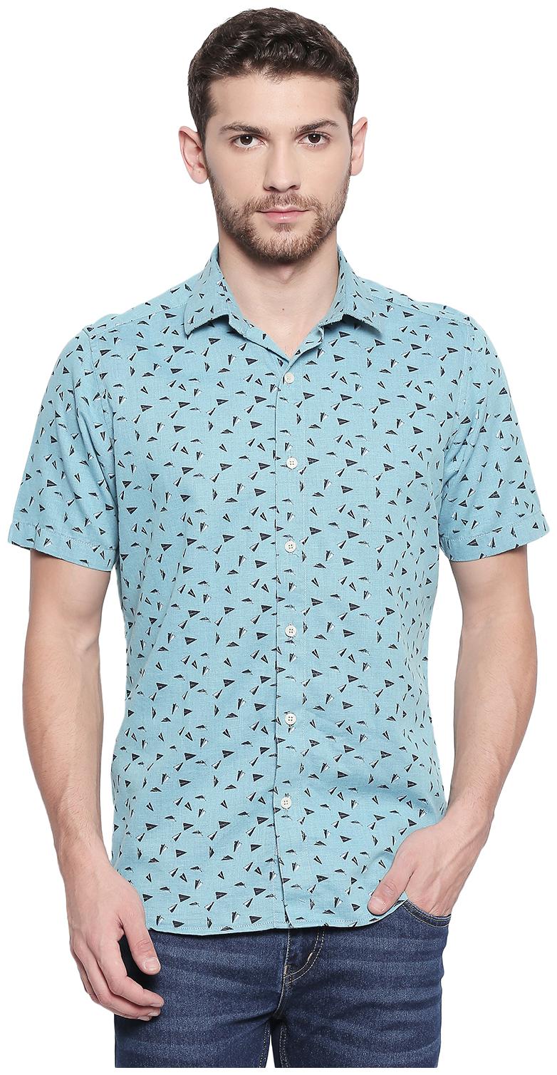 

EVOQ Men Blue Printed Regular Fit Casual Shirt