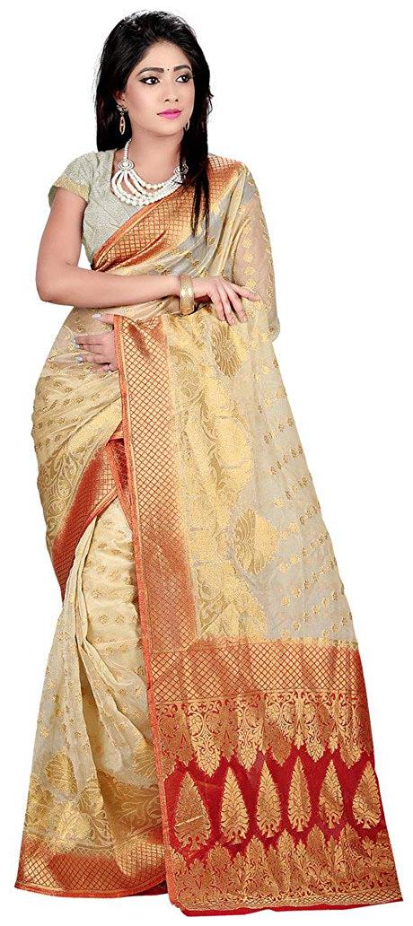 

Meraru Multicolor Banarasi Embroidery Work Saree With Blouse Pices