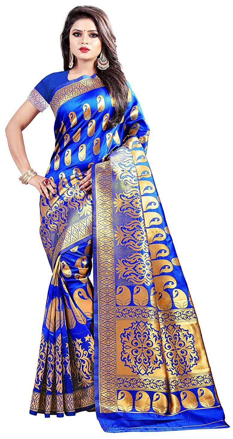 

Meraru Multicolor Banarasi Embroidery Work Saree With Blouse Pices