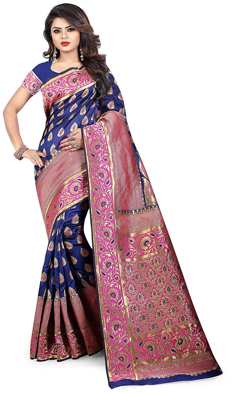 

Meraru Multicolor Banarasi Embroidery Work Saree With Blouse Pices