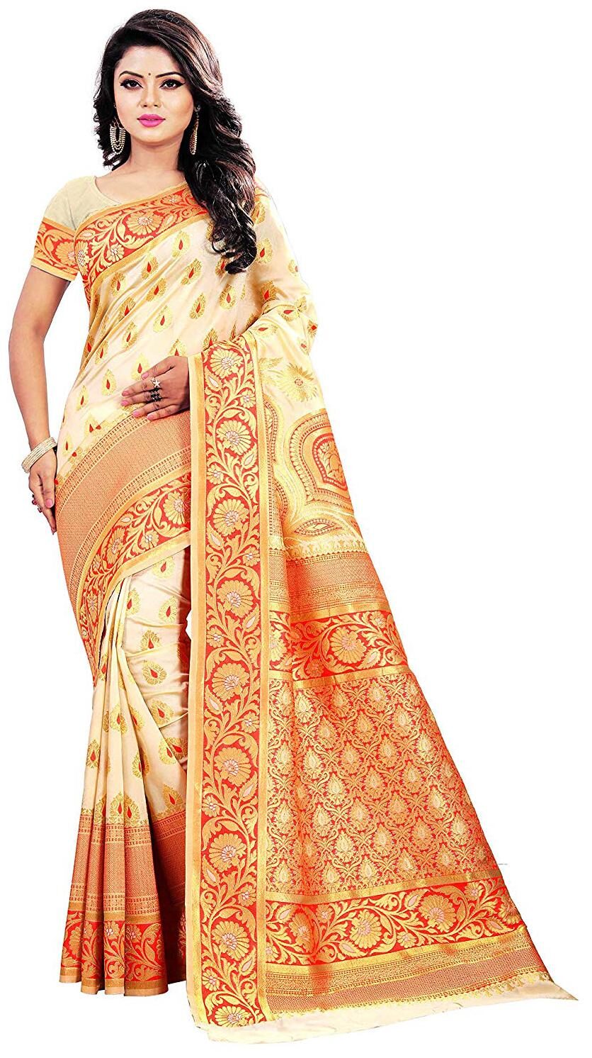 

Meraru Multicolor Banarasi Embroidery Work Saree With Blouse Pices