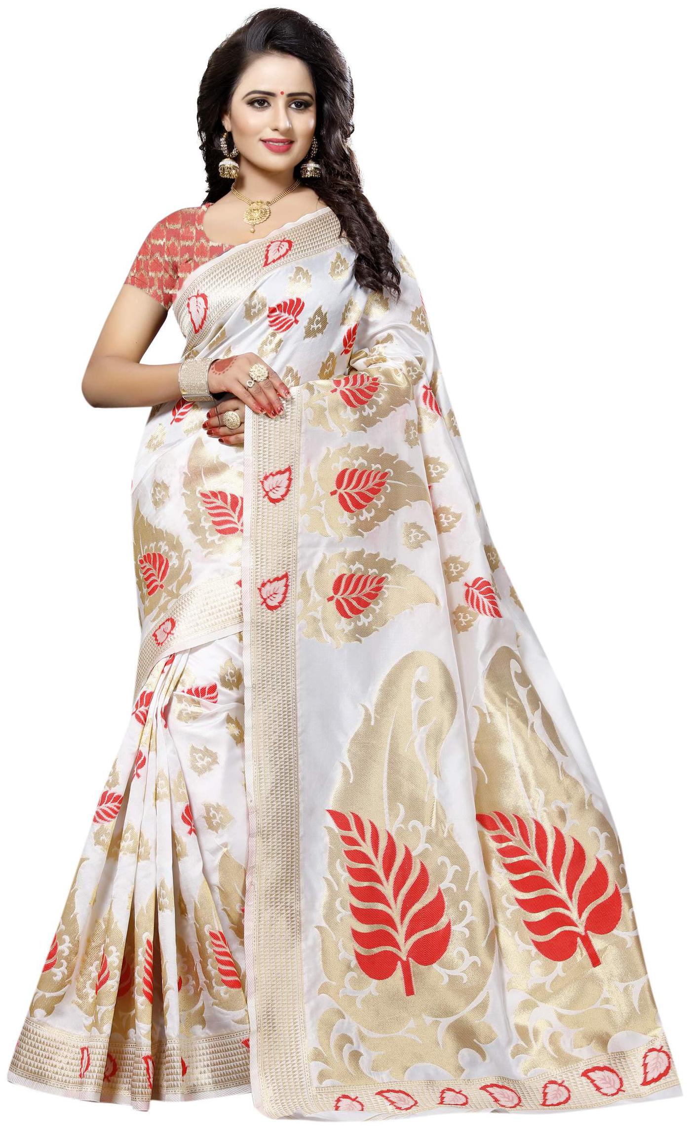 

Meraru Multicolor Banarasi Embroidery Work Saree With Blouse Pices