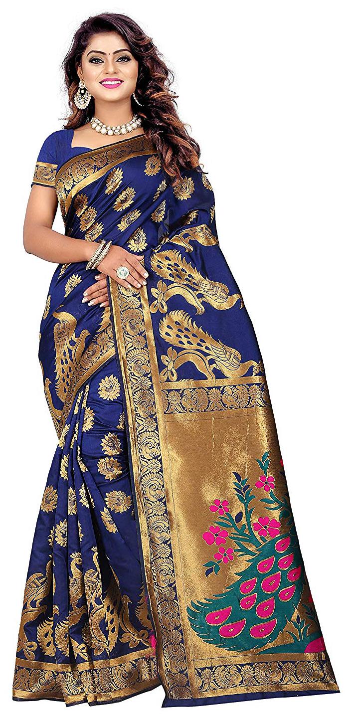 

Meraru Multicolor Banarasi Embroidery Work Saree With Blouse Pices