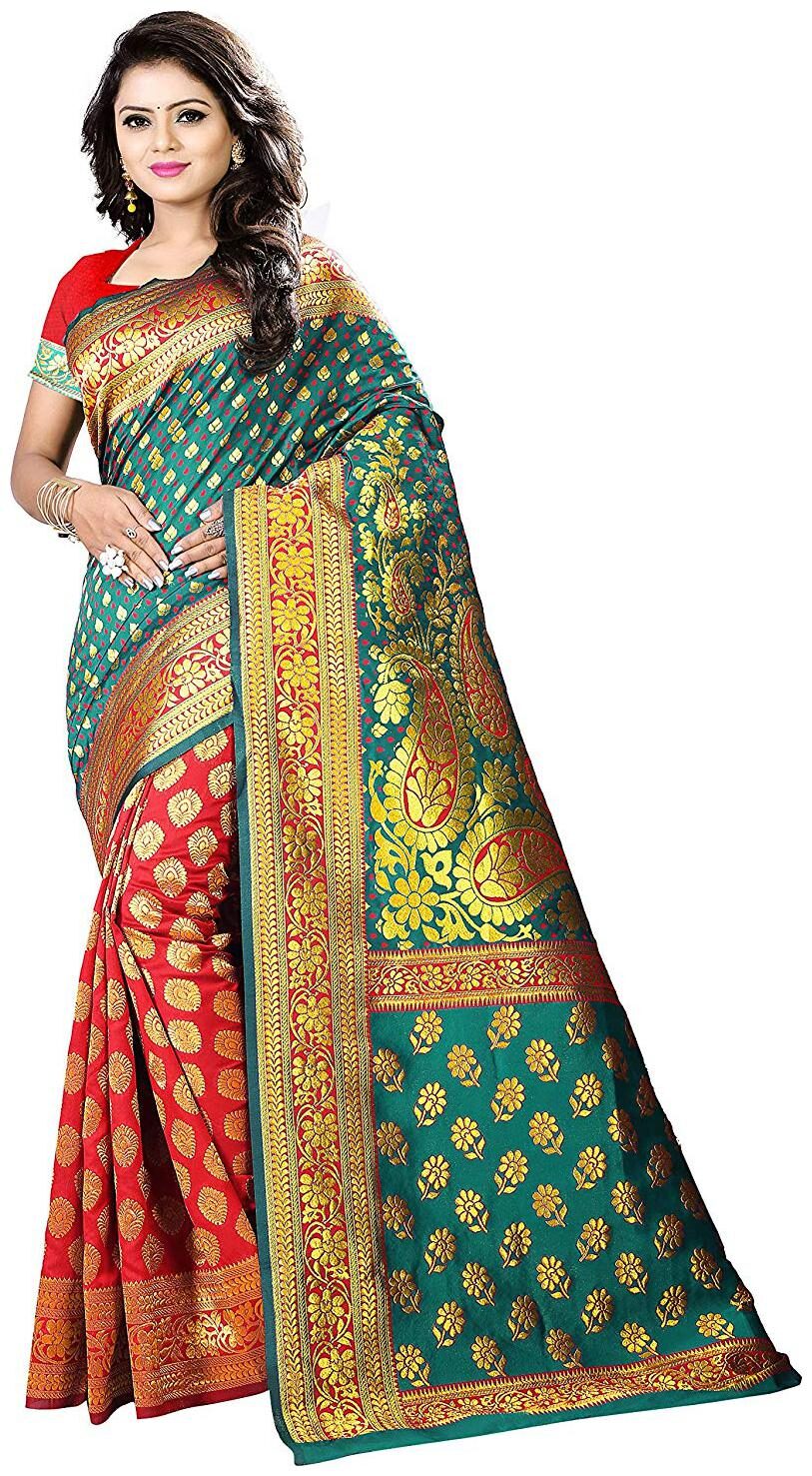 

Meraru Multicolor Banarasi Embroidery Work Saree With Blouse Pices