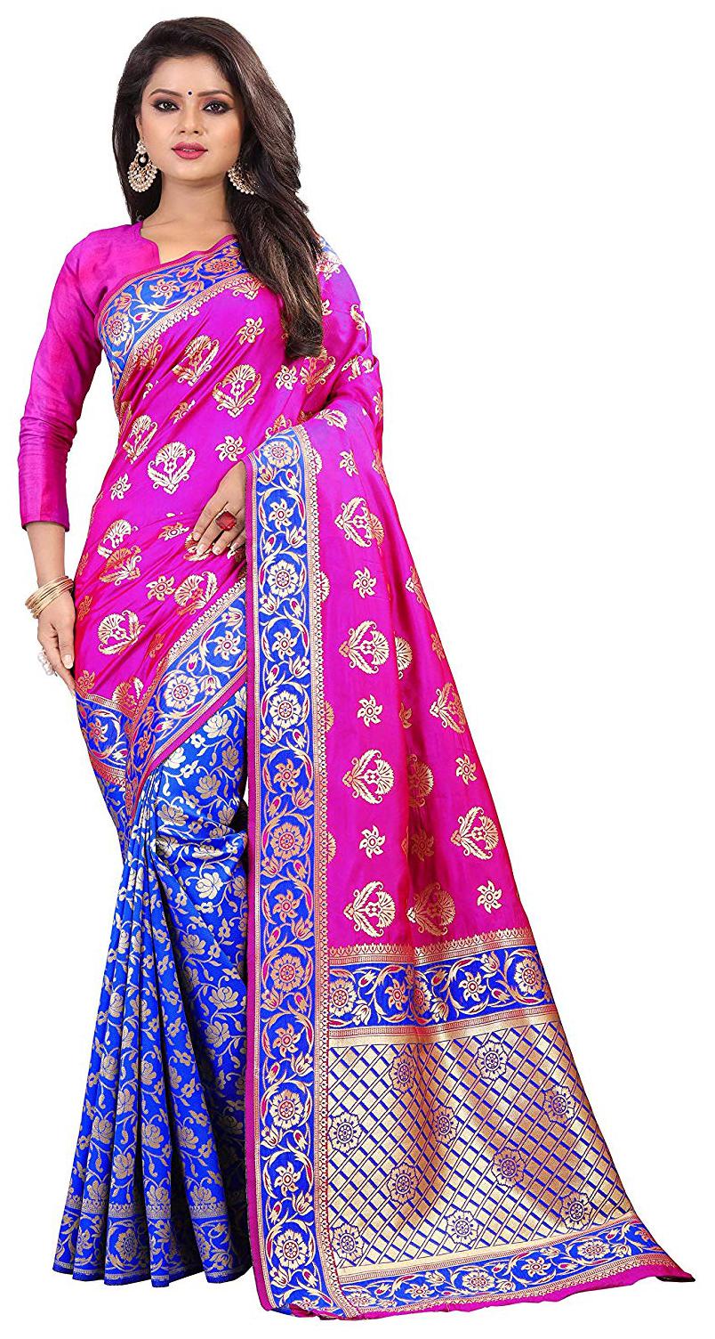 

Meraru Multicolor Banarasi Embroidery Work Saree With Blouse Pices