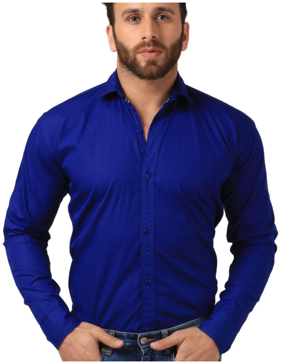

Mesh Men Blue Solid Slim Fit Casual Shirt