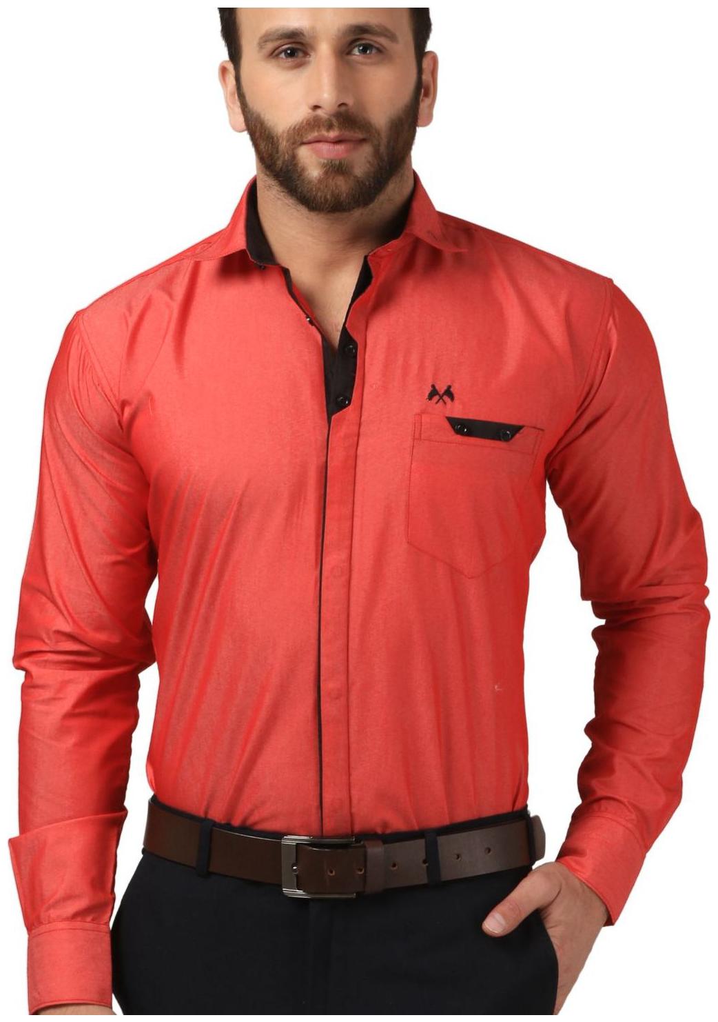 

Mesh Men Orange Solid Slim Fit Casual Shirt