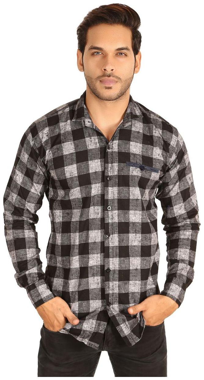 

Mesh Men Grey Checked Regular Fit Casual Shirt