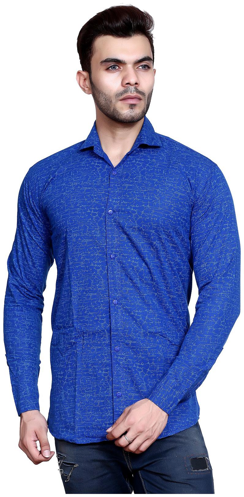

Mesh Men Blue Printed Regular Fit Casual Shirt