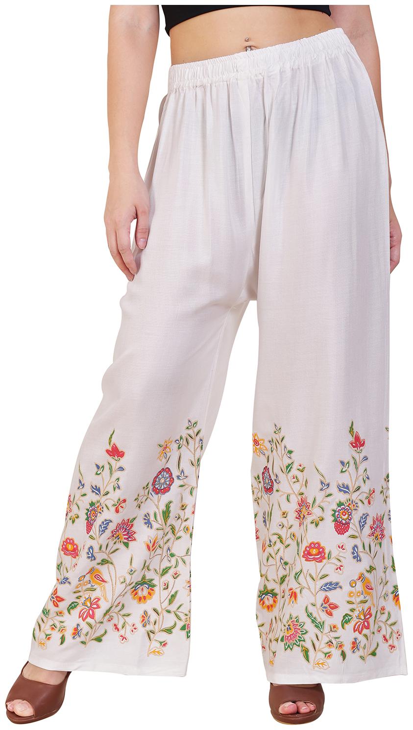 

MGrandbear White Floral Flared Palazzo