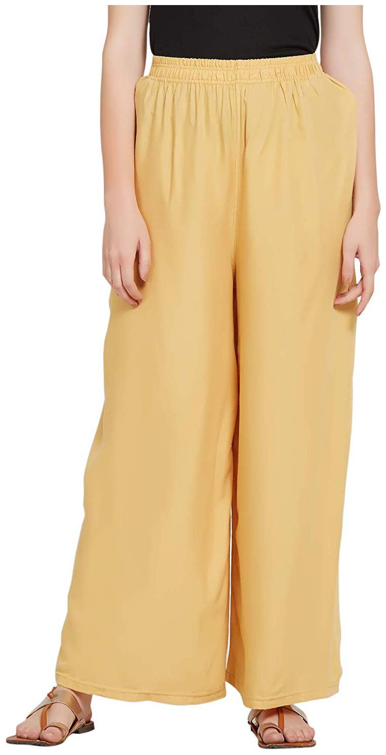 

MGrandbear Beige Solid Flared Palazzo